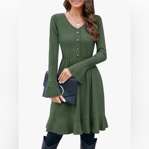 D234 NWT ULTRANICE Long Sleeve Buttons V Neck  Ribbed Sweater Dress -Size Medium